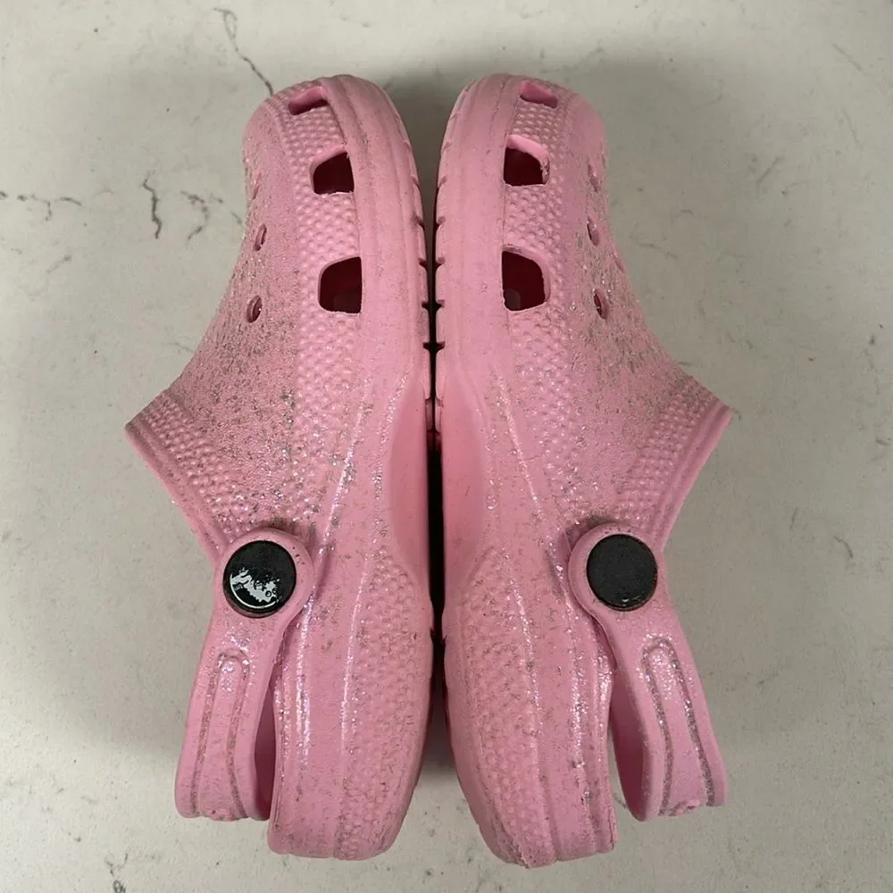 CROCS Unisex-Child Classic Glitter Clogs Kids Sparkly Flamingo Pink Size 12